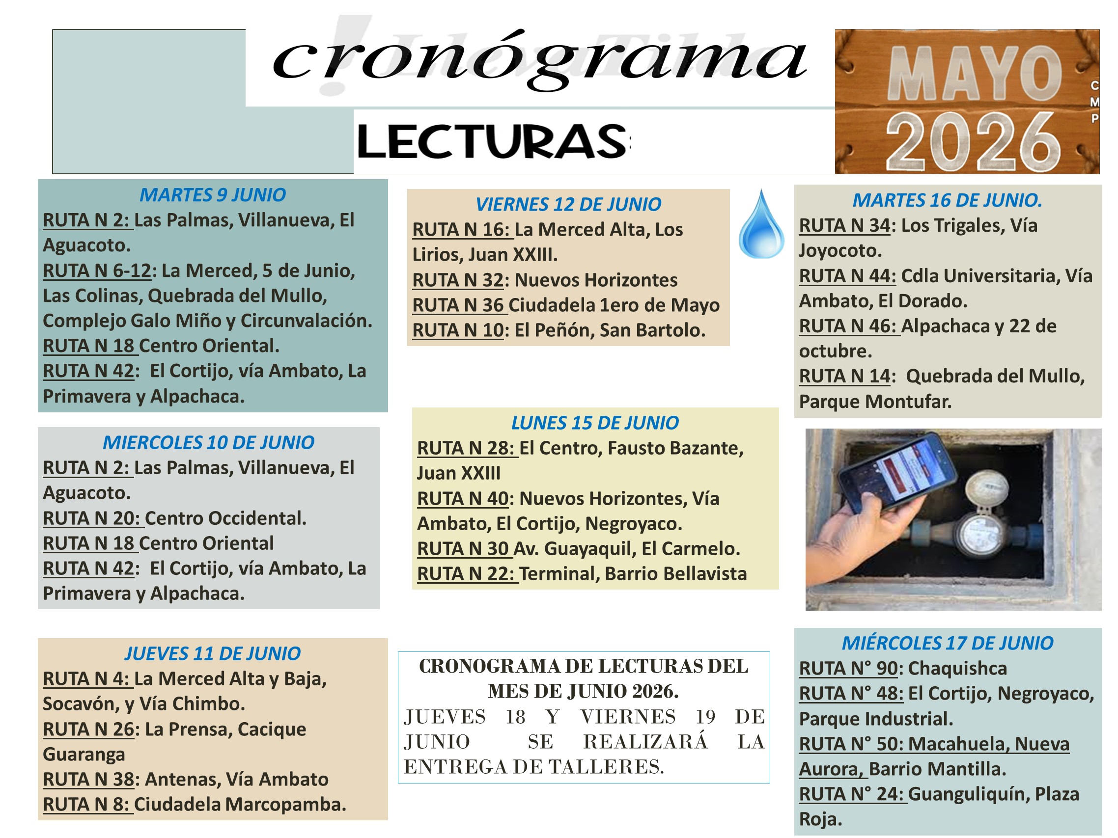 CRONOGRAMA DE TOMA DE LECTURAS JUNIO 2026